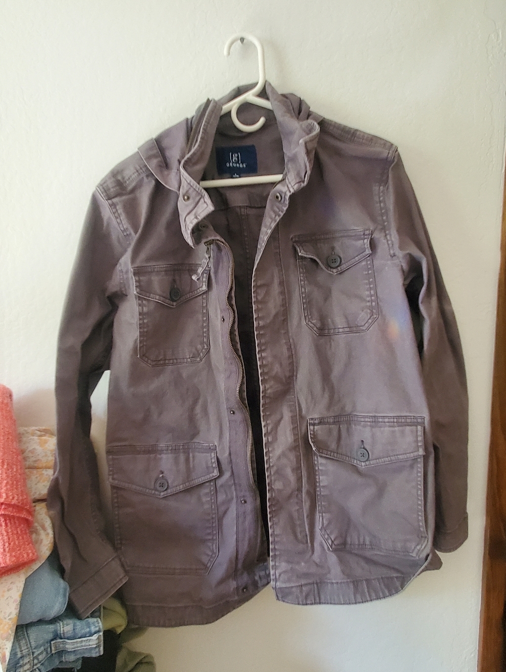 Grey Utility Hooded Jacket with Front Pockets Lightweight 100 Cotton
